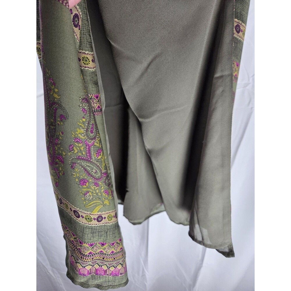 Vintage Valerie Stevens Petite 100% Silk Paisley Midi Skirt Olive Green Boho 8P - Picture 5 of 10